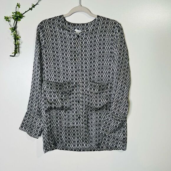 Derek Lam 10 Crosby Black White Silk Button Long-sleeve Top Pockets NWT - Picture 1 of 13